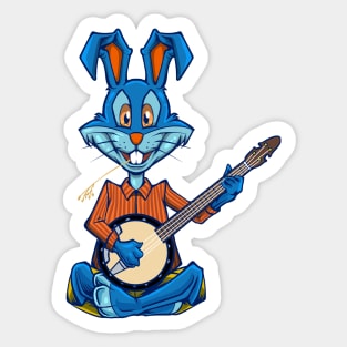 Cartoon bunny playing banjo Sticker